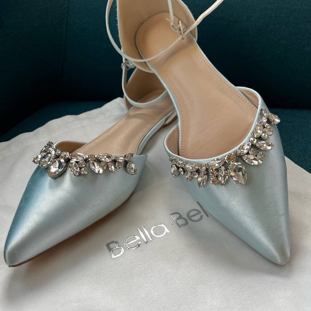 Light Blue Satin Embellished Flats